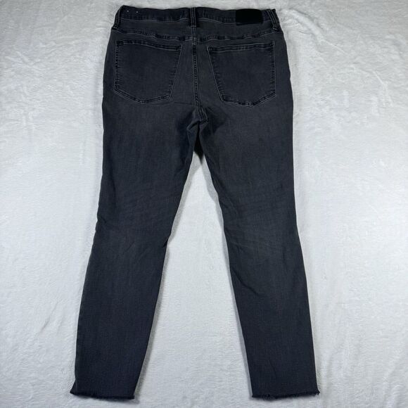 Madewell Womens 9" Mid Rise Skinny Jeans Size 31P Raw Hem Distressed Black Denim - Picture 9 of 14